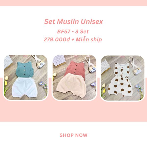  [03 Set] Đồ baby Muslin Unisex Hinata BF57 