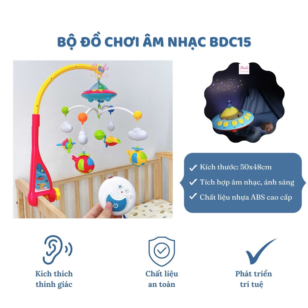 Bộ đồ chơi âm nhạc treo nôi Hinata BDC15 + Remote điều khiển từ xa