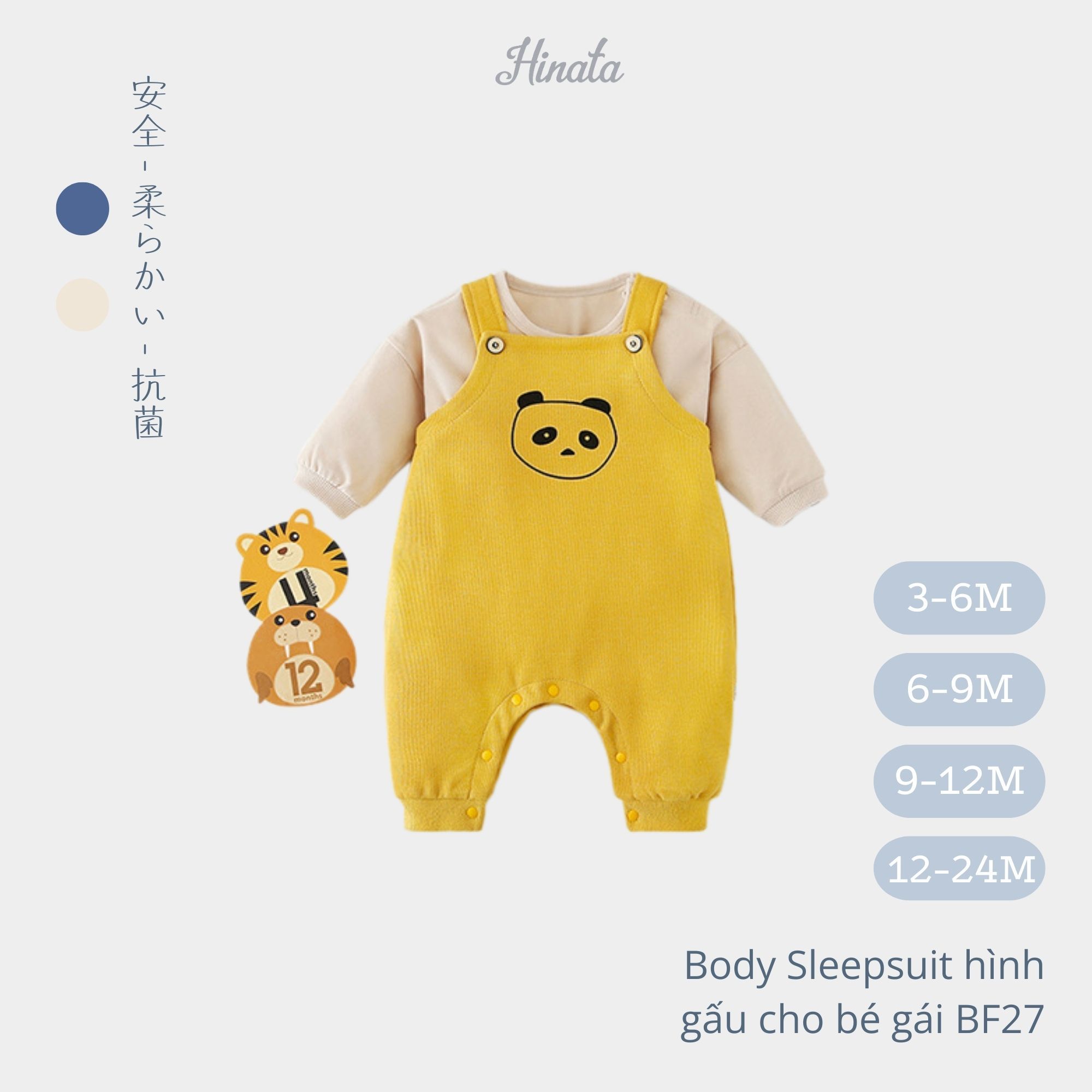 Body Sleepsuit unisex hình gấu Hinata BF27