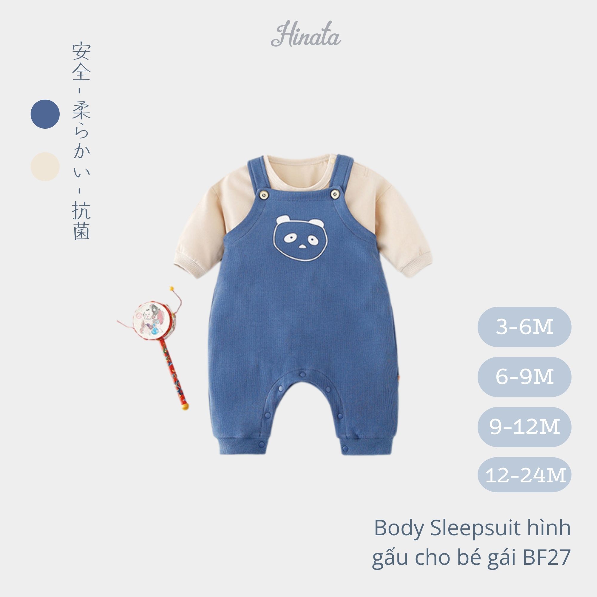Body Sleepsuit unisex hình gấu Hinata BF27