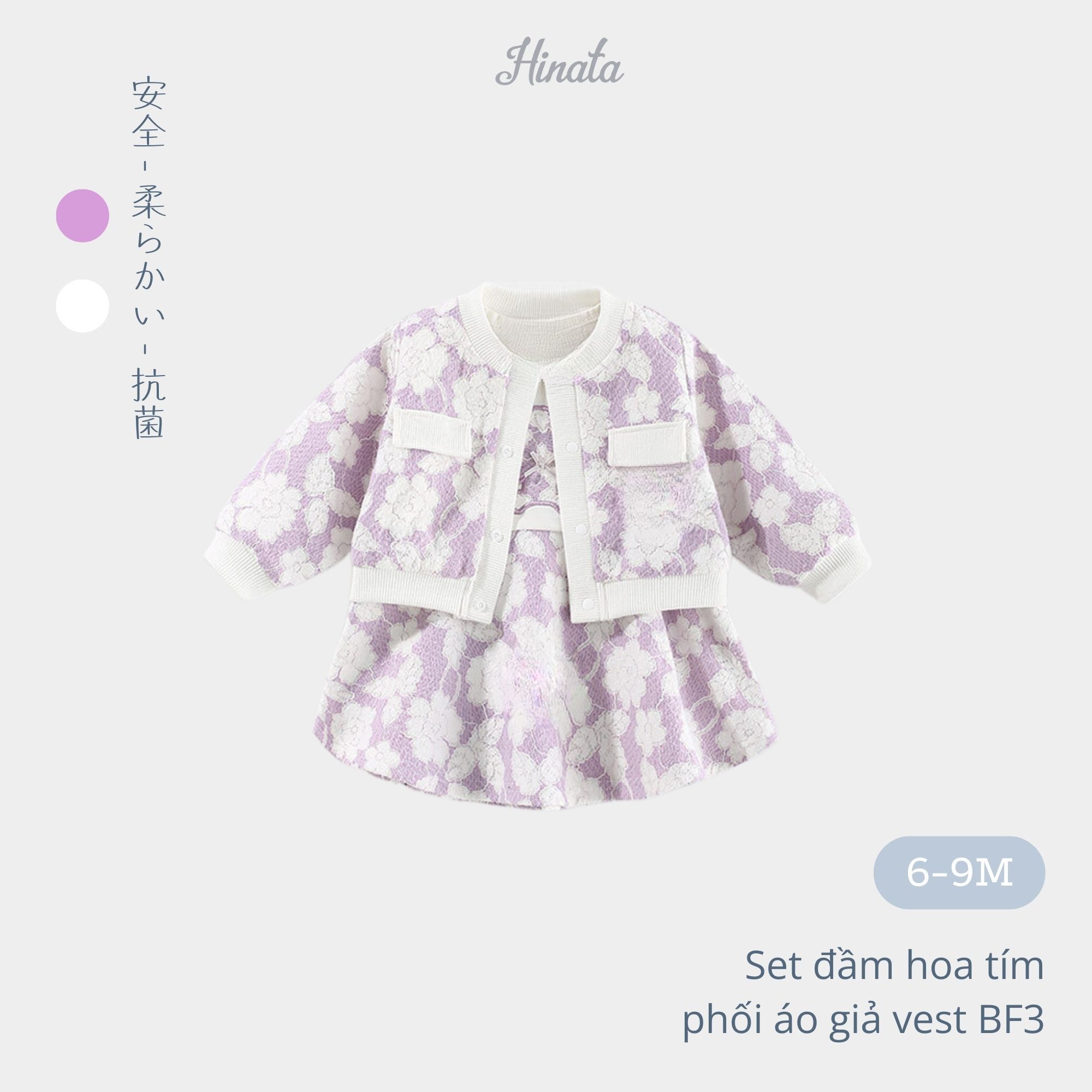 Set đầm hoa tím giả vest Hinata cho bé gái BF30