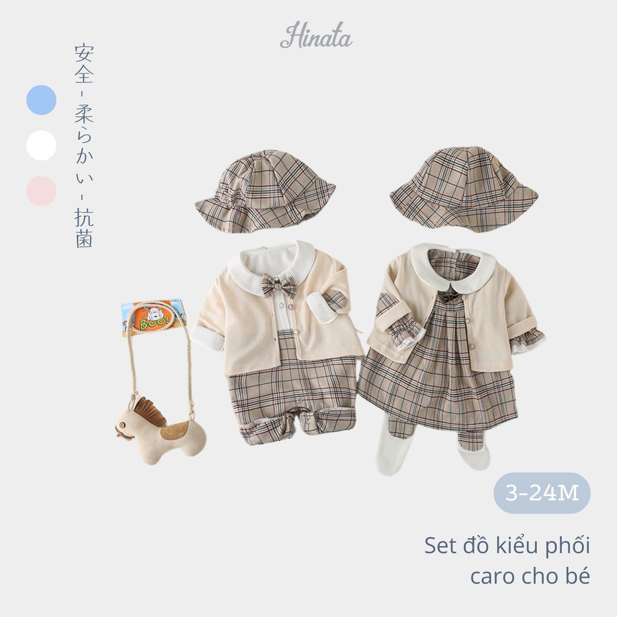 Set phối caro cho bé trai, bé gái Hinata BF34