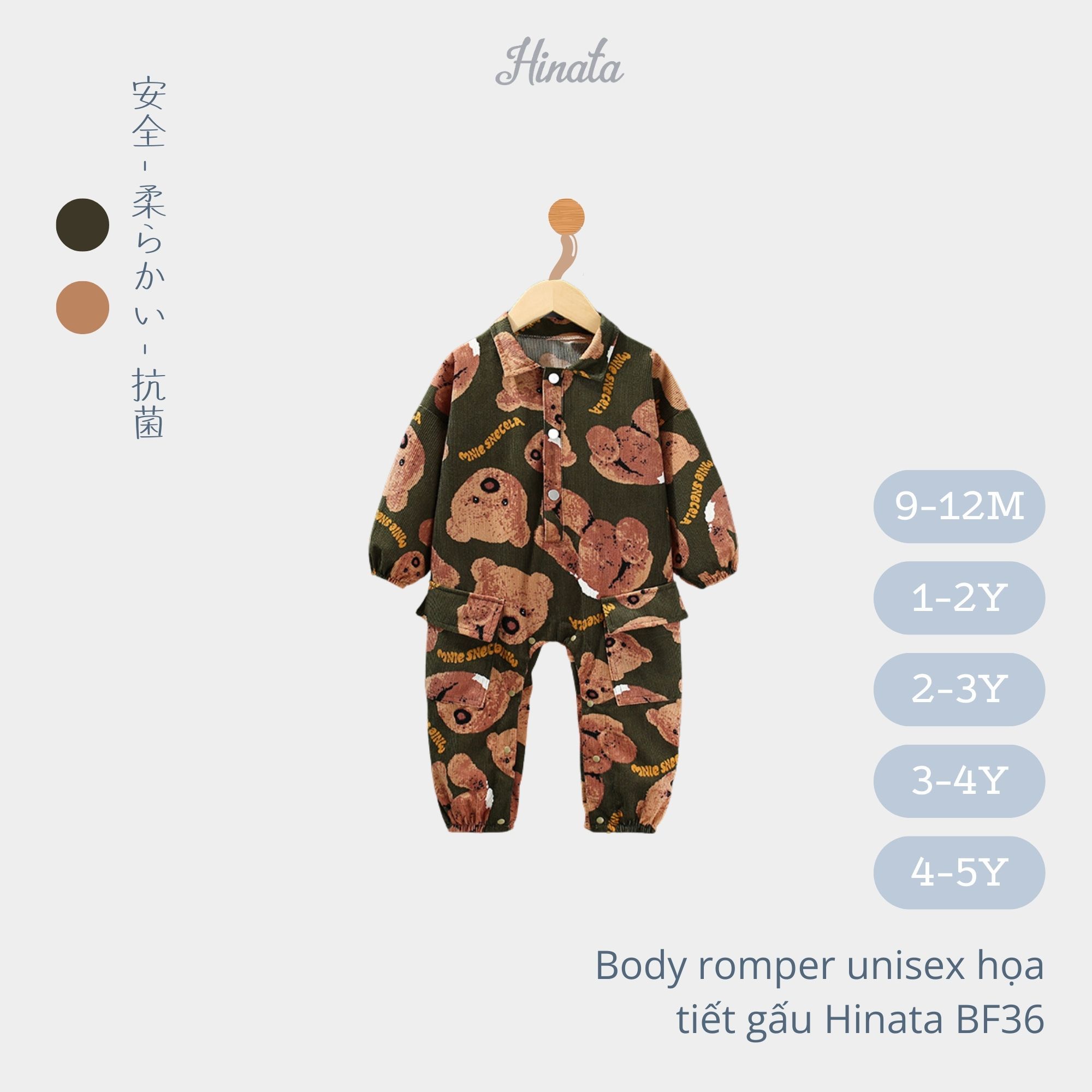 Body Romper Unisex họa tiết gấu Hinata BF36