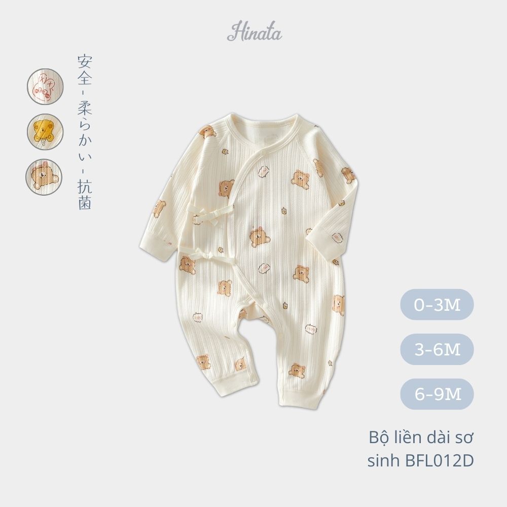 (03Set) Bộ liền dài tay cho bé sơ sinh từ 0-9 tháng BFL012D