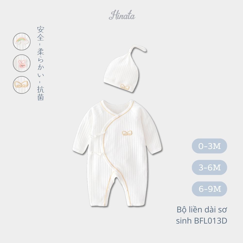 (03Set) Bộ liền dài tay cho bé sơ sinh từ 0-9 tháng BFL013D ( có kèm mũ )