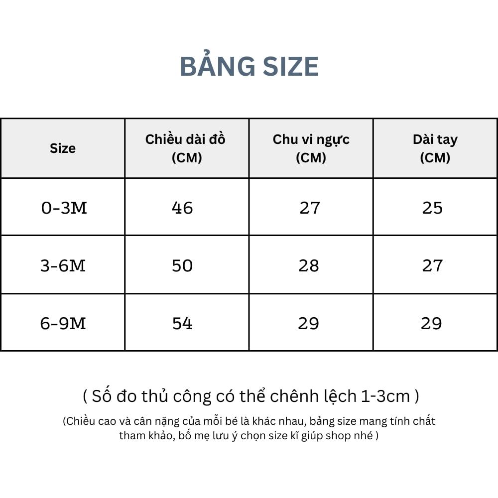 (01Set) Bộ liền dài tay cho bé sơ sinh từ 0-9 tháng BFL014D