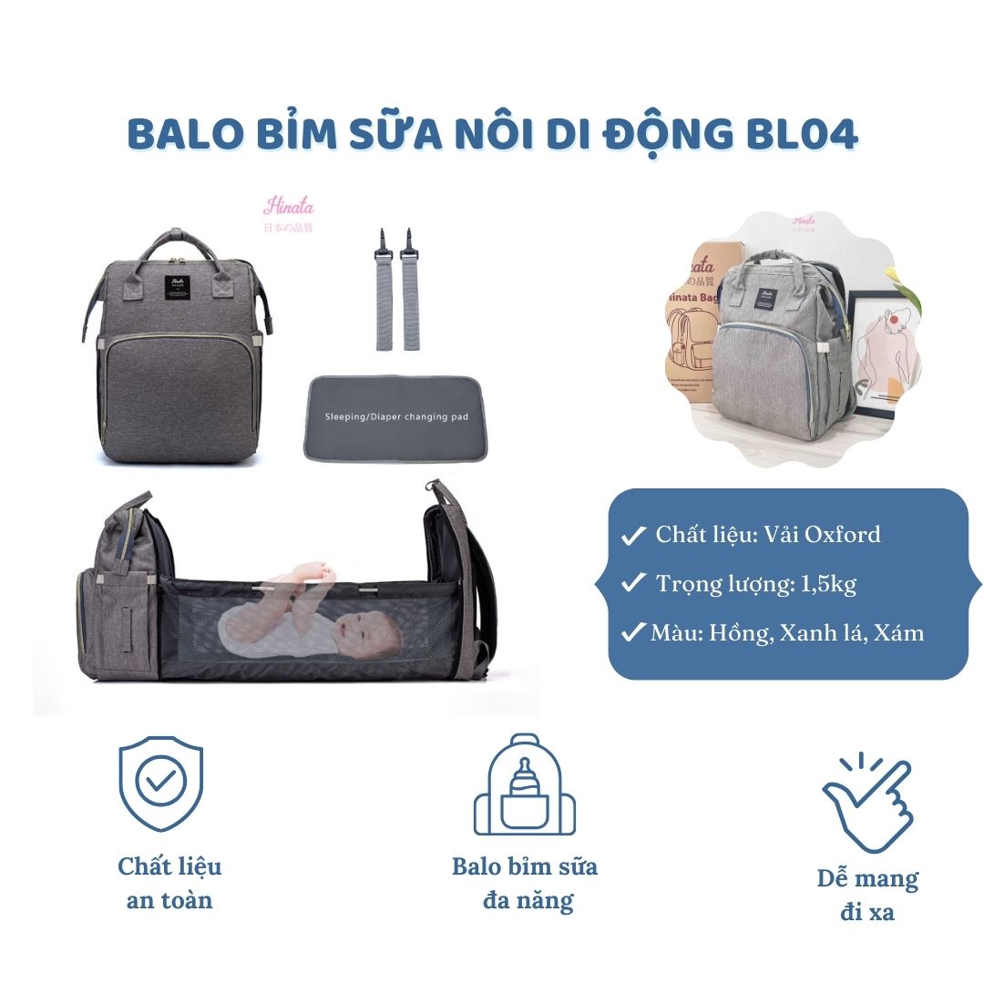 Balo bỉm sữa nôi di động BL04 Hinata