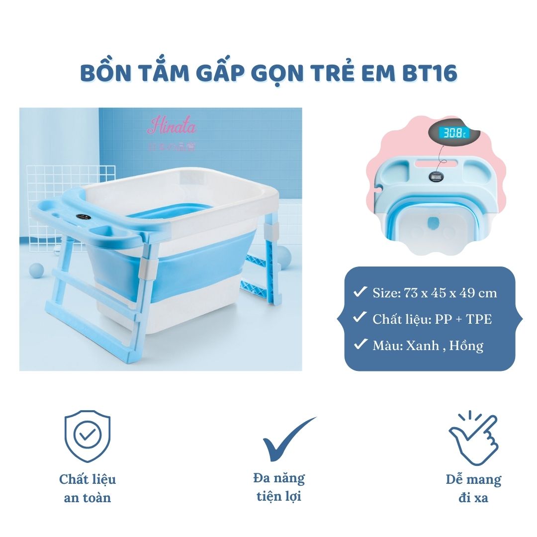 Bồn tắm gấp gọn có nhiệt kế cho trẻ em BT16 - Thương hiệu Hinata