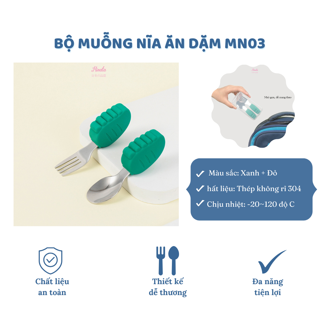 Bộ muỗng nĩa ăn dặm Thép 304 không gỉ MN03 Hinata Nhật Bản