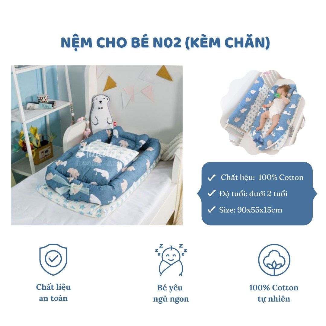 Combo giường nệm cho bé Hinata N02 (Có kèm chăn)