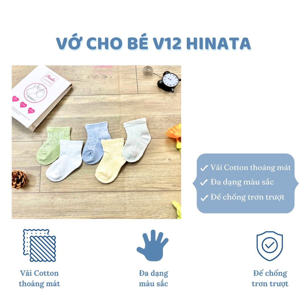 Set 5 Vớ cho bé trơn V12_Thoáng khí , thun co dãn