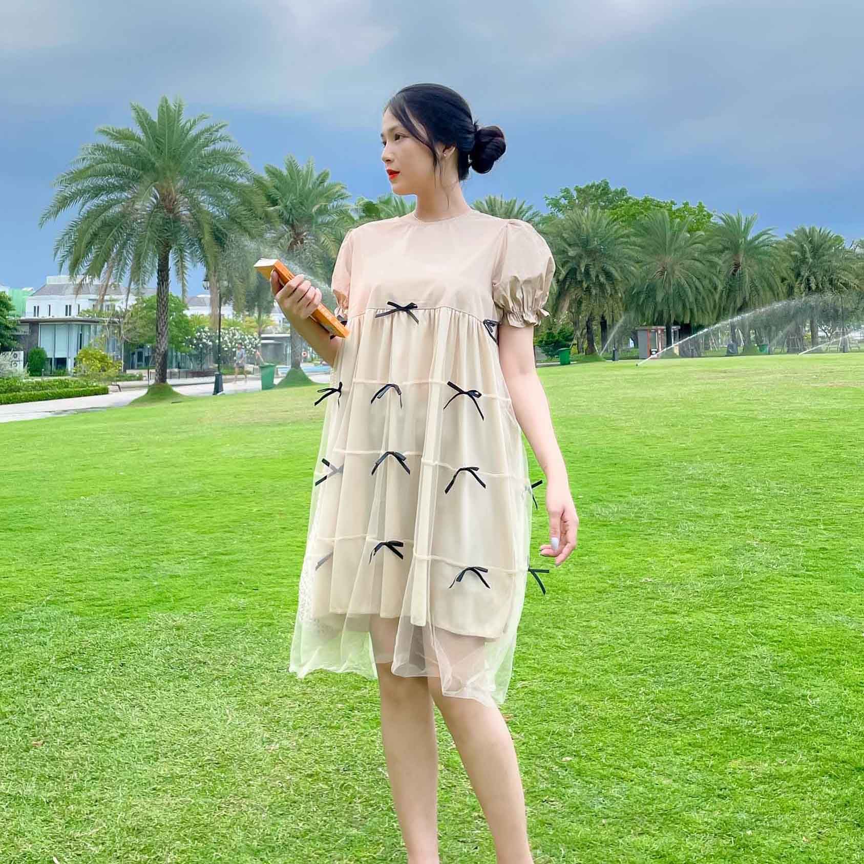(SALE) Đầm bầu Babydoll phối nơ nhỏ DB019 Hinata