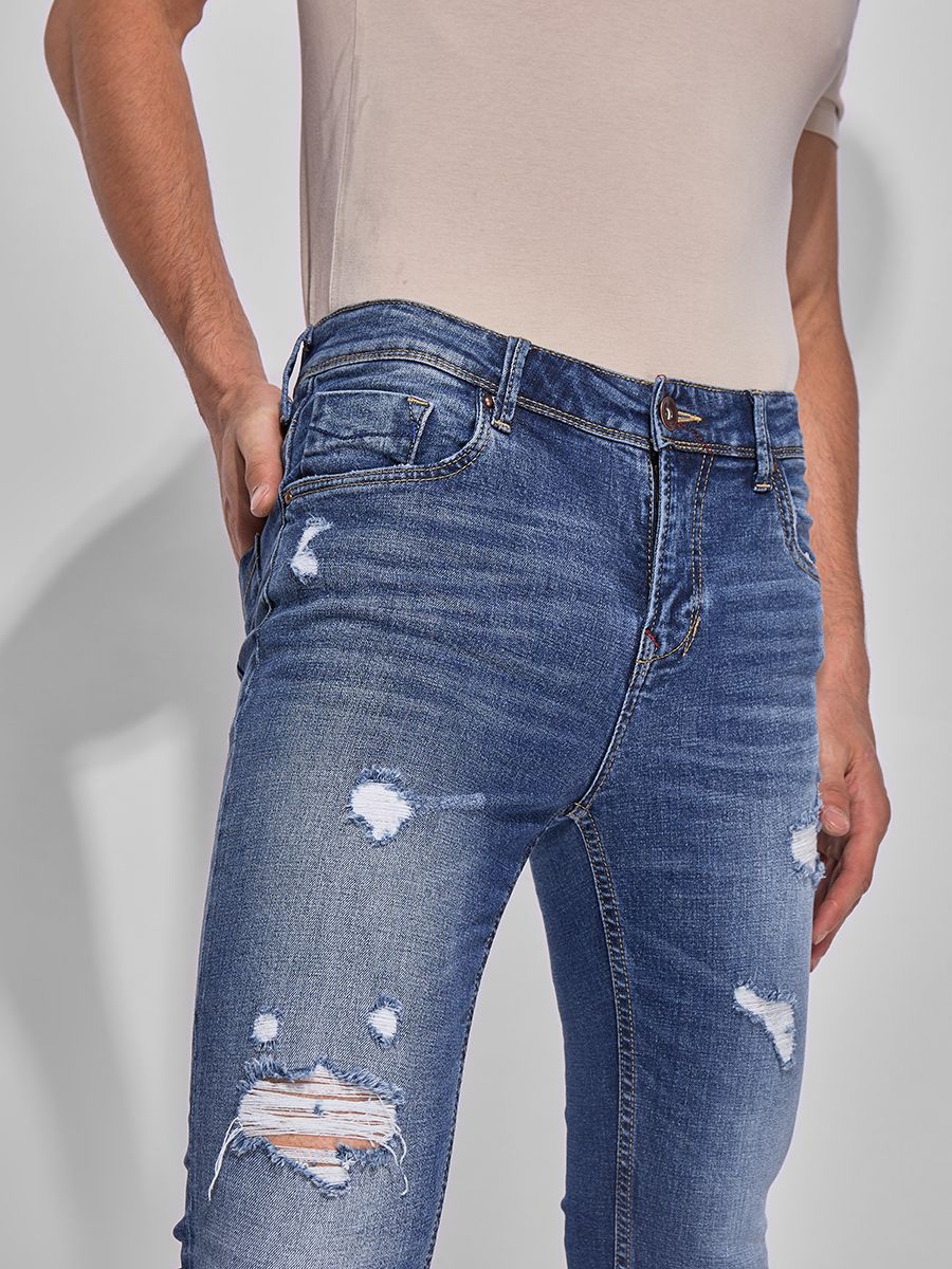 Quần dài jeans nam skinny may gối rách nhẹ SJM-819