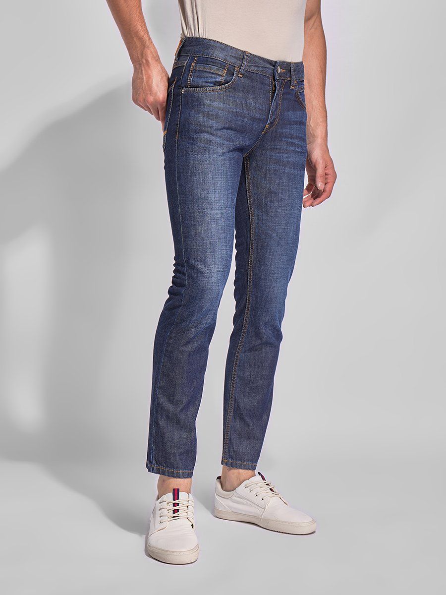 Quần dài jeans nam ống đứng màu đậm túi viền chỉ vàng SJM-977