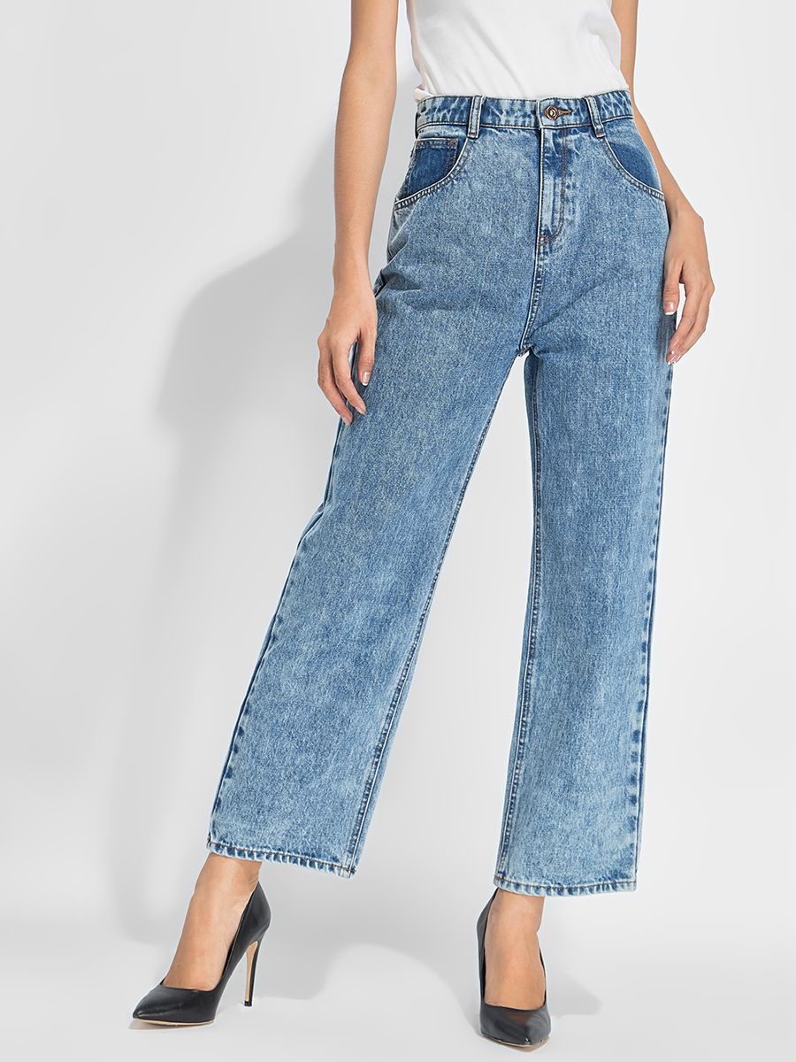 Quần dài jeans nữ ống đứng màu axit SJW-984