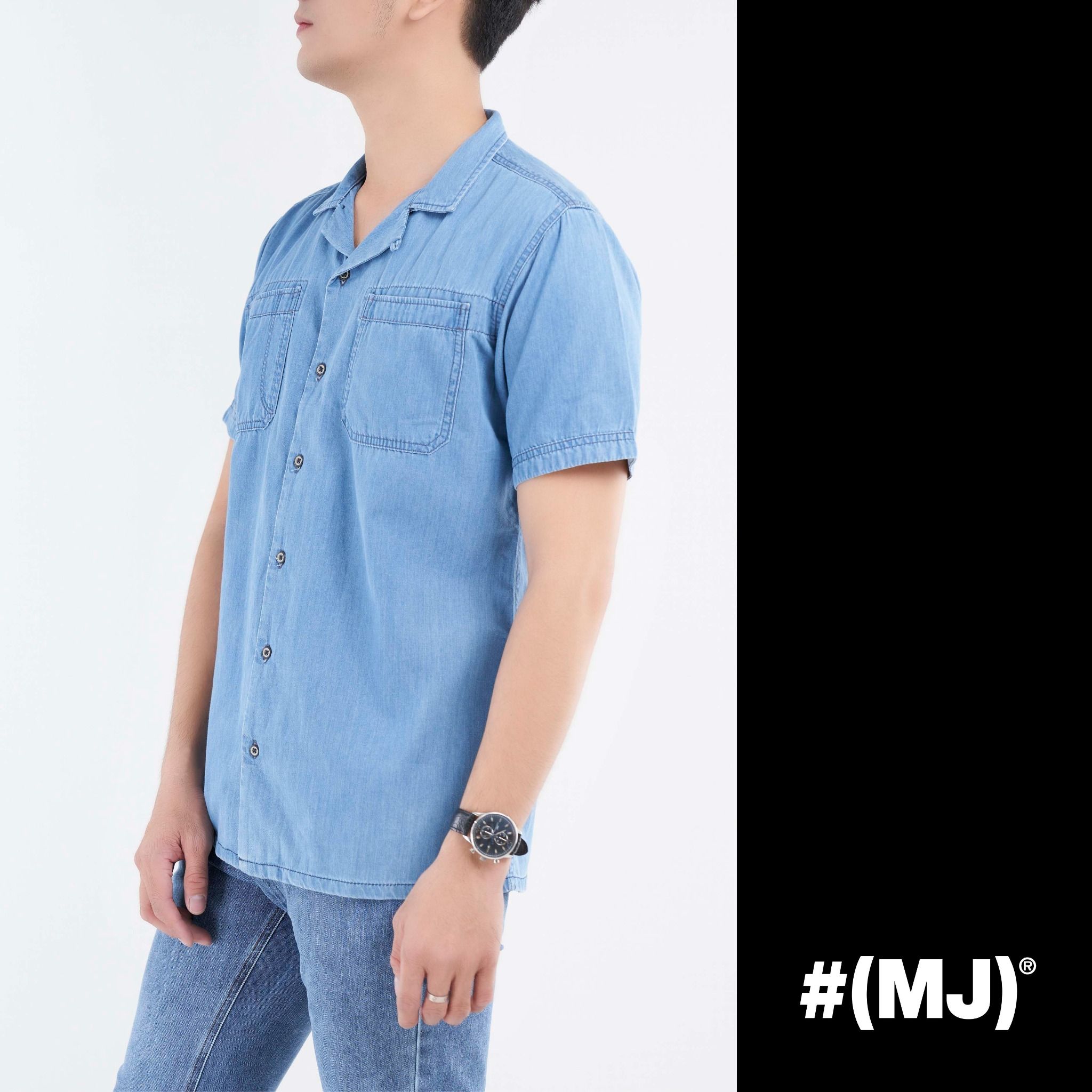 Áo sơ mi jeans nam tay ngắn MESSI MJB0104