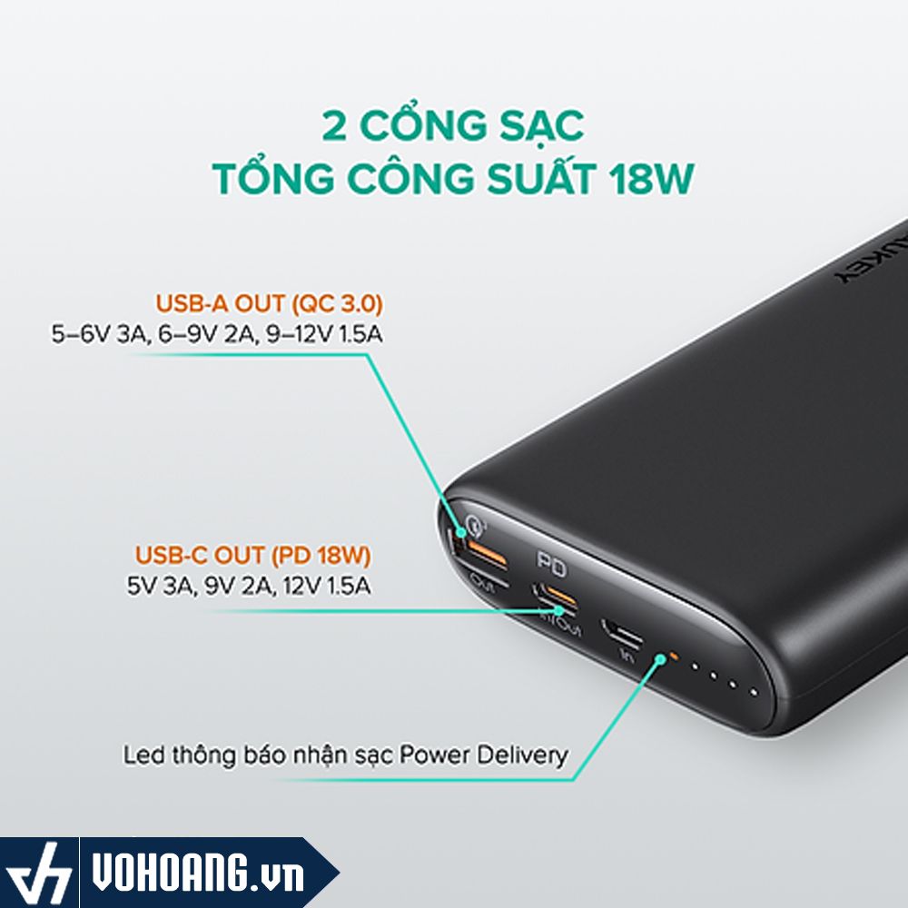 Aukey PB-Y39 | Pin Sạc Dự Phòng 15000mAh - Q.C 3.0 - PD 18W | Hàng Chính Hãng