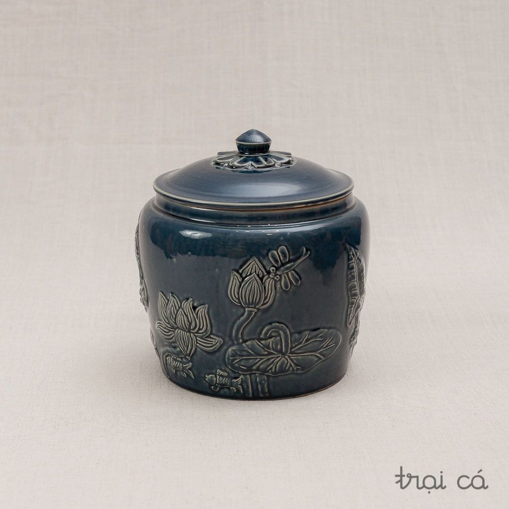  Thạp cá hoa sen gốm Hiên Vân (17x17cm) 