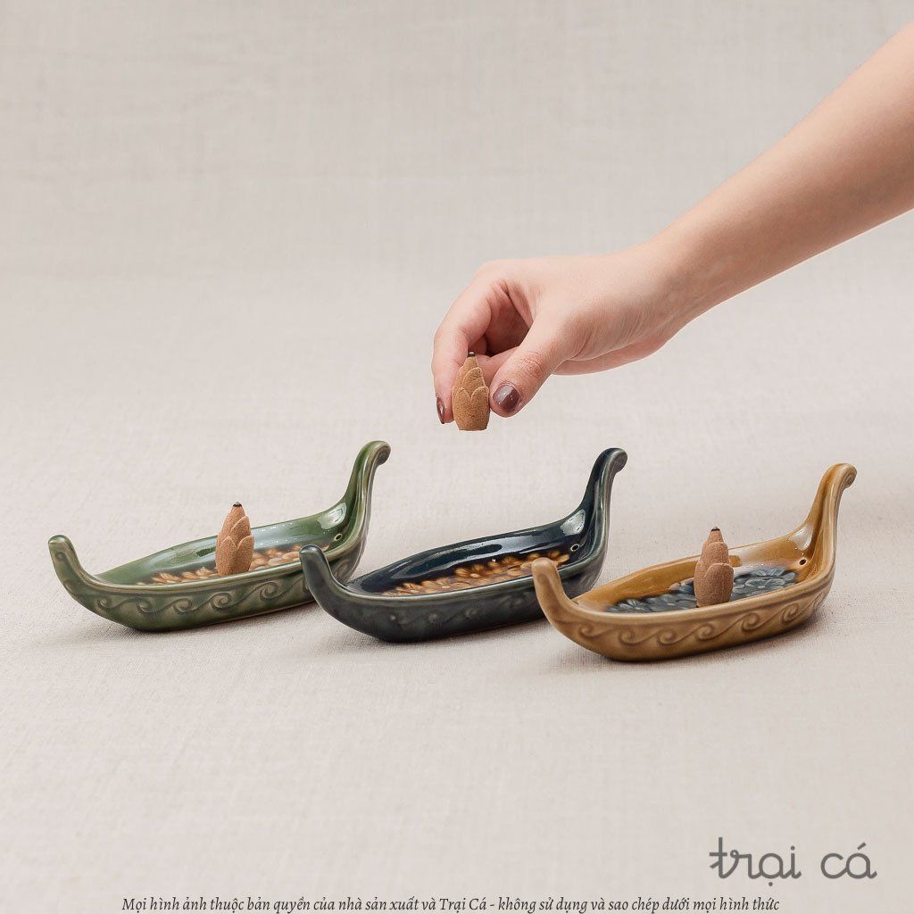  Thuyền hoa gốm Hiên Vân size S (16x6x2cm) 