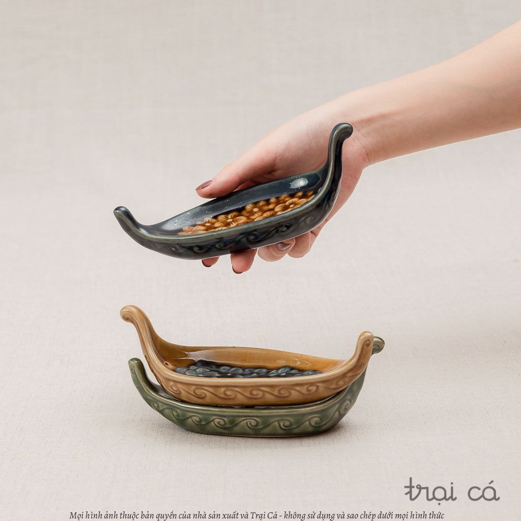  Thuyền hoa gốm Hiên Vân size S (16x6x2cm) 