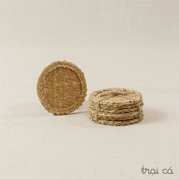  Lót cốc cỏ bàng (10cm) -  viền bông mai 