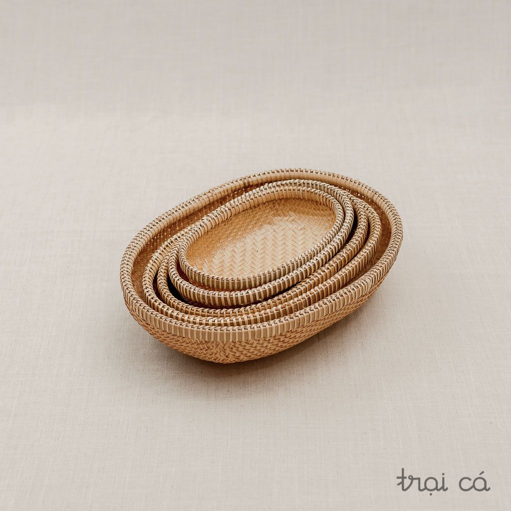  Rổ tre oval Bao La đáy đan chặt (5 cỡ) 