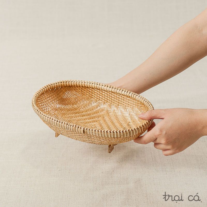  Rổ tre oval - có chân - đáy đan mắt nhỏ (5 cỡ) 