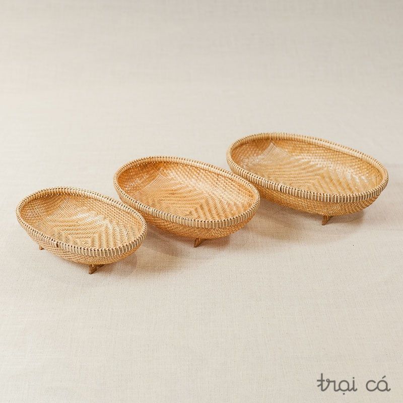  Rổ tre oval - có chân - đáy đan mắt nhỏ (5 cỡ) 