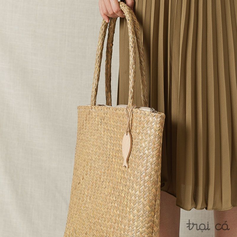 Túi tote cỏ bàng lót vải (32x30cm)
