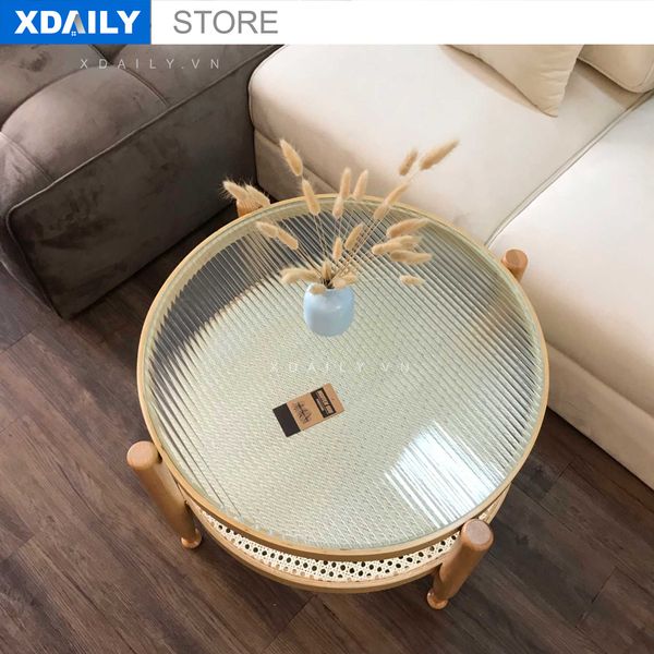 Bàn trà mây kính sóng Rattan