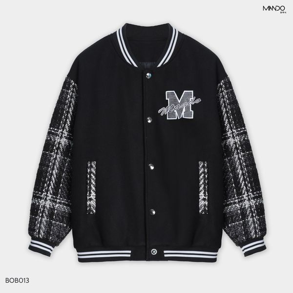  Áo Khoác Bomber Varsity Nam MANDO Vải Dạ Phối Tay Dạ Tweed Form Rộng Phong Cách Unisex Thời Trang Hàn Quốc BOB013 