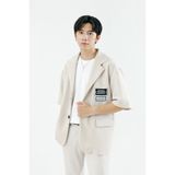  Áo Blazer Vạt Tròn Tay Lỡ MANDO Hình Thêu Túi Ngực Tinh Tế, Màu Be Nhẹ Nhàng Phong Cách Hàn Quốc AVH013 