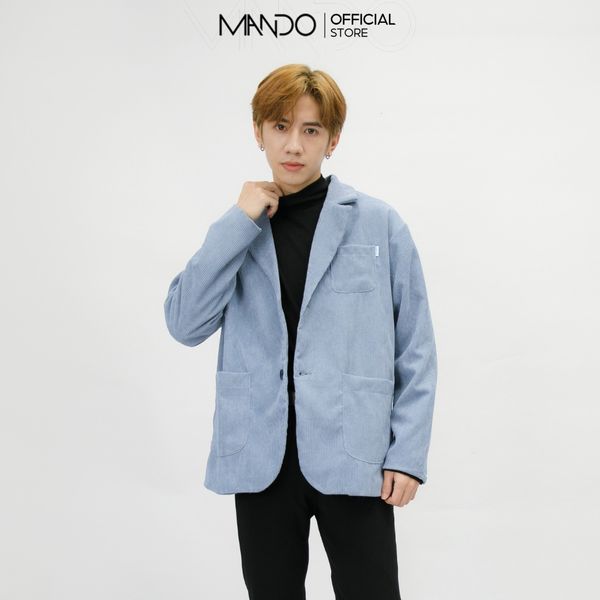  Áo Blazer Xanh Dài Tay Nam MANDO Vest 2 Lớp Chất Vải Nhung Tăm Cao Cấp Form Rộng Basic Unisex Thời Trang Hàn Quốc AVN017 