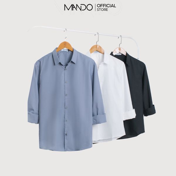  Áo Sơ Mi Dài Tay Nam MANDO Slim Fit Basic Thời Trang Công Sở Hàn Quốc Chất Cotton Cao Cấp 3 Màu Lộ Cúc Unisex SMD120 