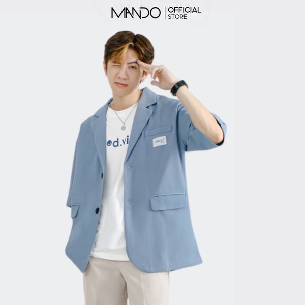  Áo Blazer Nam Tay Lỡ MANDO 2 Màu Xanh Đen Form Rộng Kiểu Dáng Thời Trang Hàn Quốc Basic AVH011 