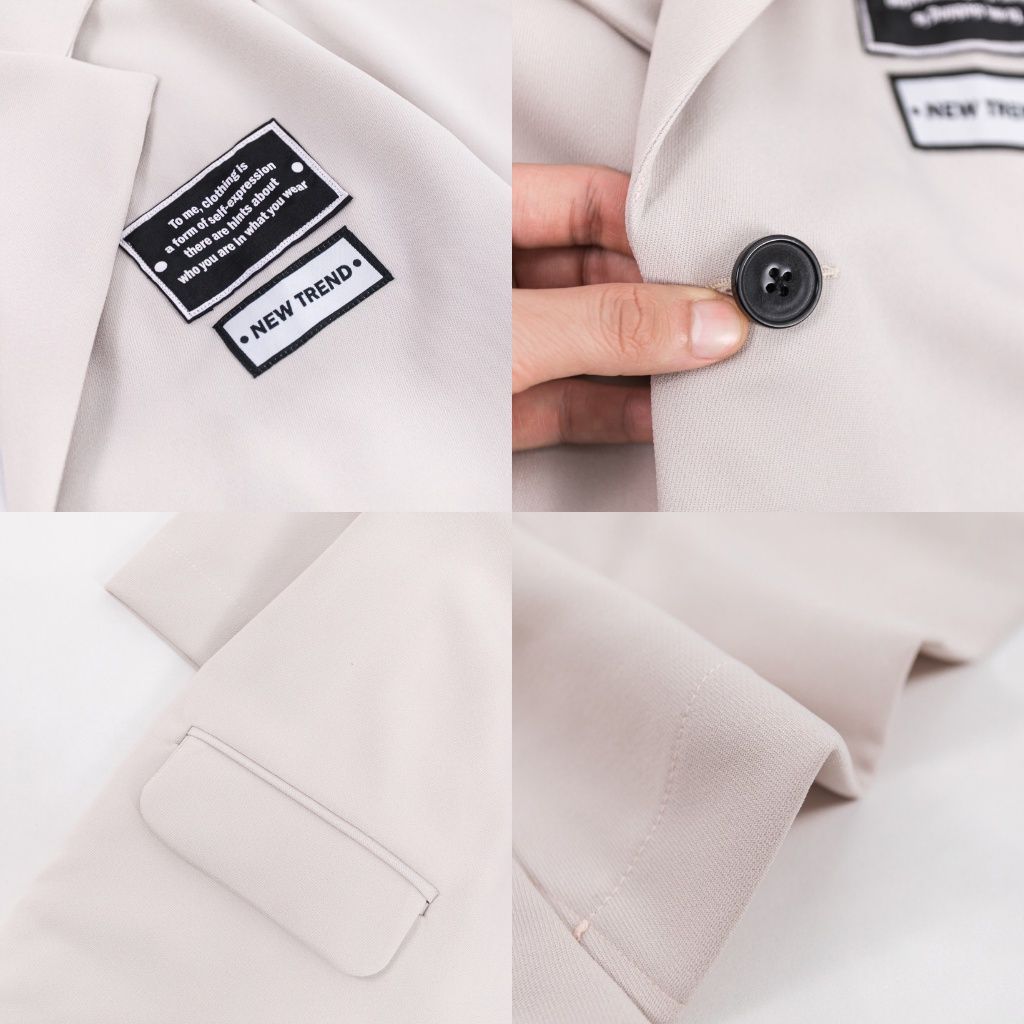  Áo Blazer Vạt Tròn Tay Lỡ MANDO Hình Thêu Túi Ngực Tinh Tế, Màu Be Nhẹ Nhàng Phong Cách Hàn Quốc AVH013 