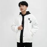  Áo Khoác Varsity Bomber Nỉ Xốp Cao Cấp Nam MANDO Họa Tiết Thêu 2 Màu Be Trắng Basic Unisex Form Rộng Hàn Quốc NDN095 