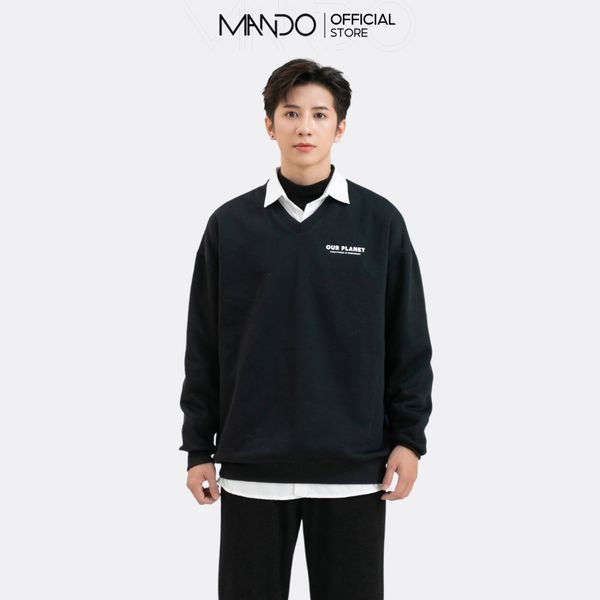  Áo Sweater Nỉ Nam Cổ Tim MANDO Chất Liệu Nỉ Cào Cotton Mềm Mịn Form Rộng Phong Cách Hàn Quốc - SWT007 