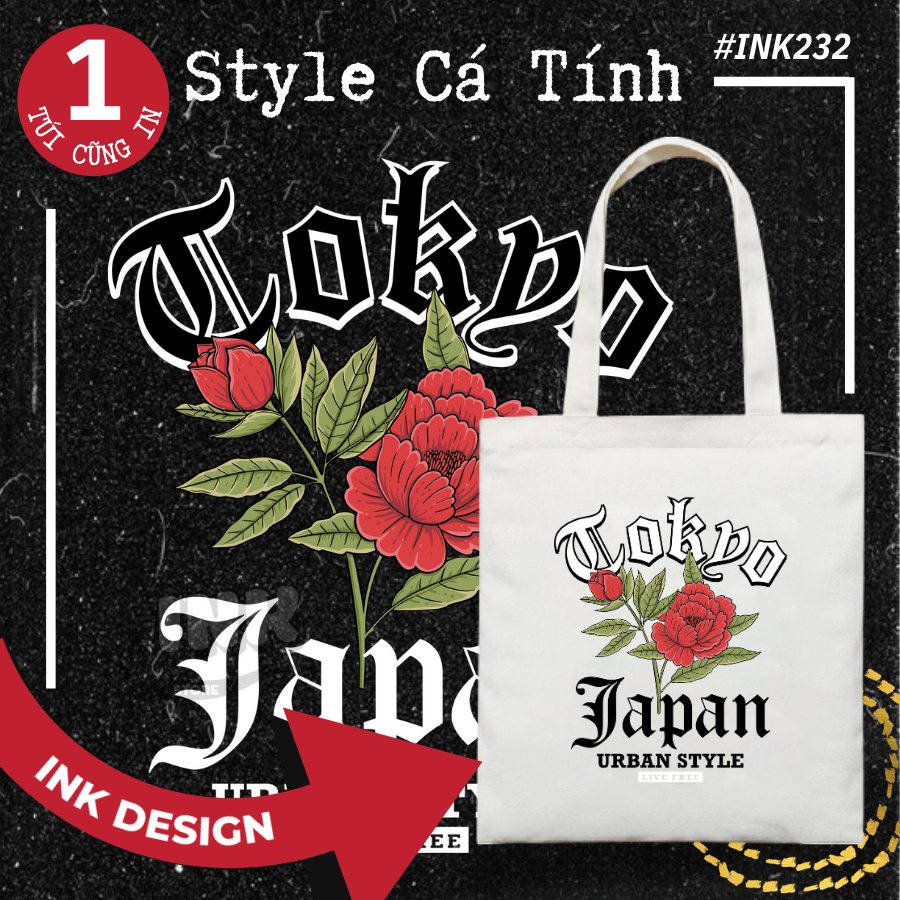 Túi Tote Bag Vải Canvas Mẫu ROSE TOKYO INK232