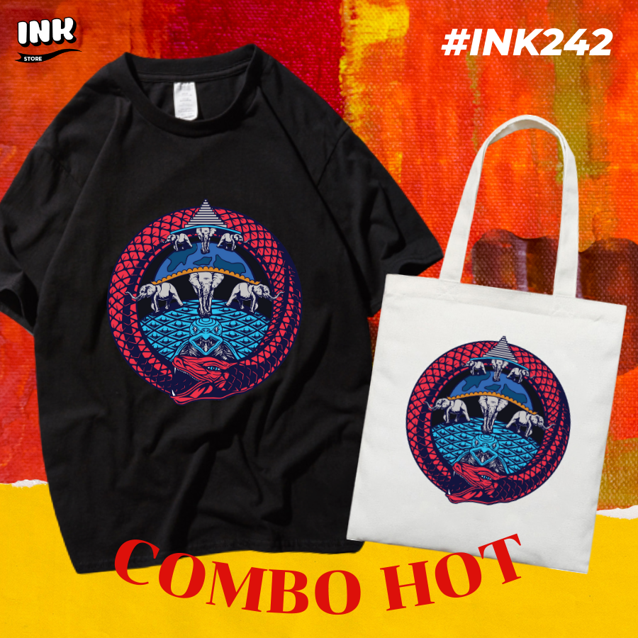 COMBO HOT: Áo thun + túi canvas HỌA TIẾT SNAKE & ELEPHANT ĐỘC LẠ INK242
