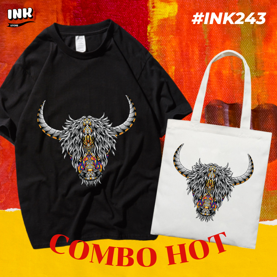 COMBO HOT: Áo thun + túi canvas HỌA TIẾT SỪNG TRÂU INK243