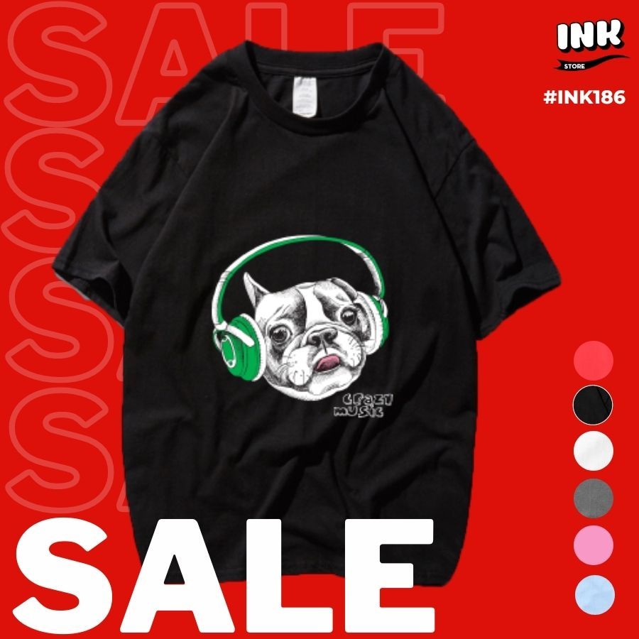 Áo thun Bulldog đeo tai nghe INK186