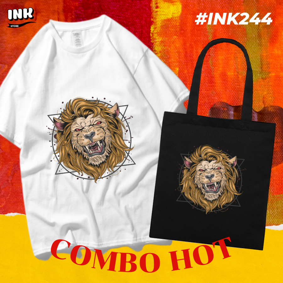 COMBO HOT: Áo thun + túi canvas HỌA TIẾT SƯ TỬ INK244