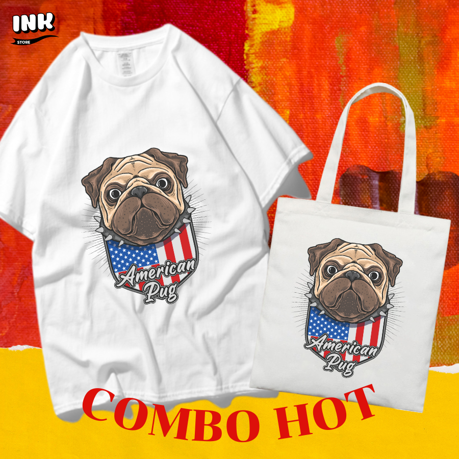 COMBO HOT: Áo thun + túi canvas AMERICAN PUG INK237