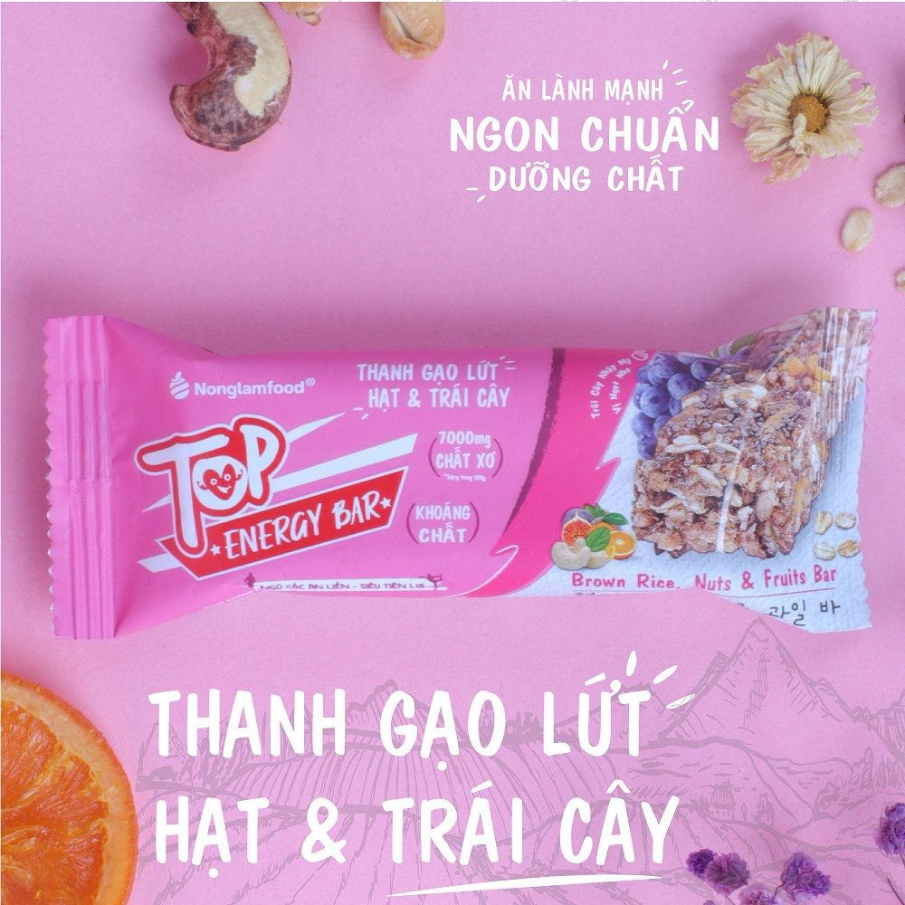 Thanh gạo lứt Top Energy Bar hạt & trái cây 17g | Tốt cho sức khỏe | Healthy Snack