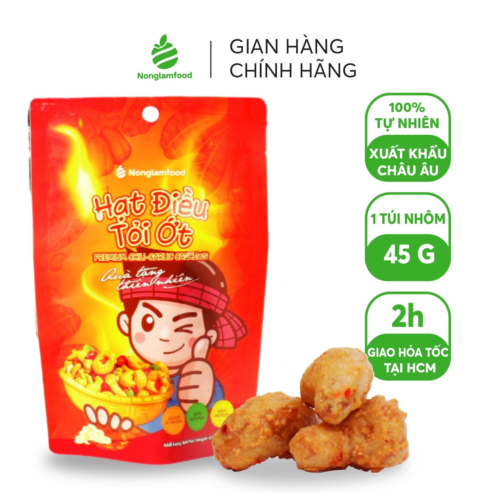 Hạt điều tỏi ớt Nonglamfood túi 45g | Premium chili-garlic cashews