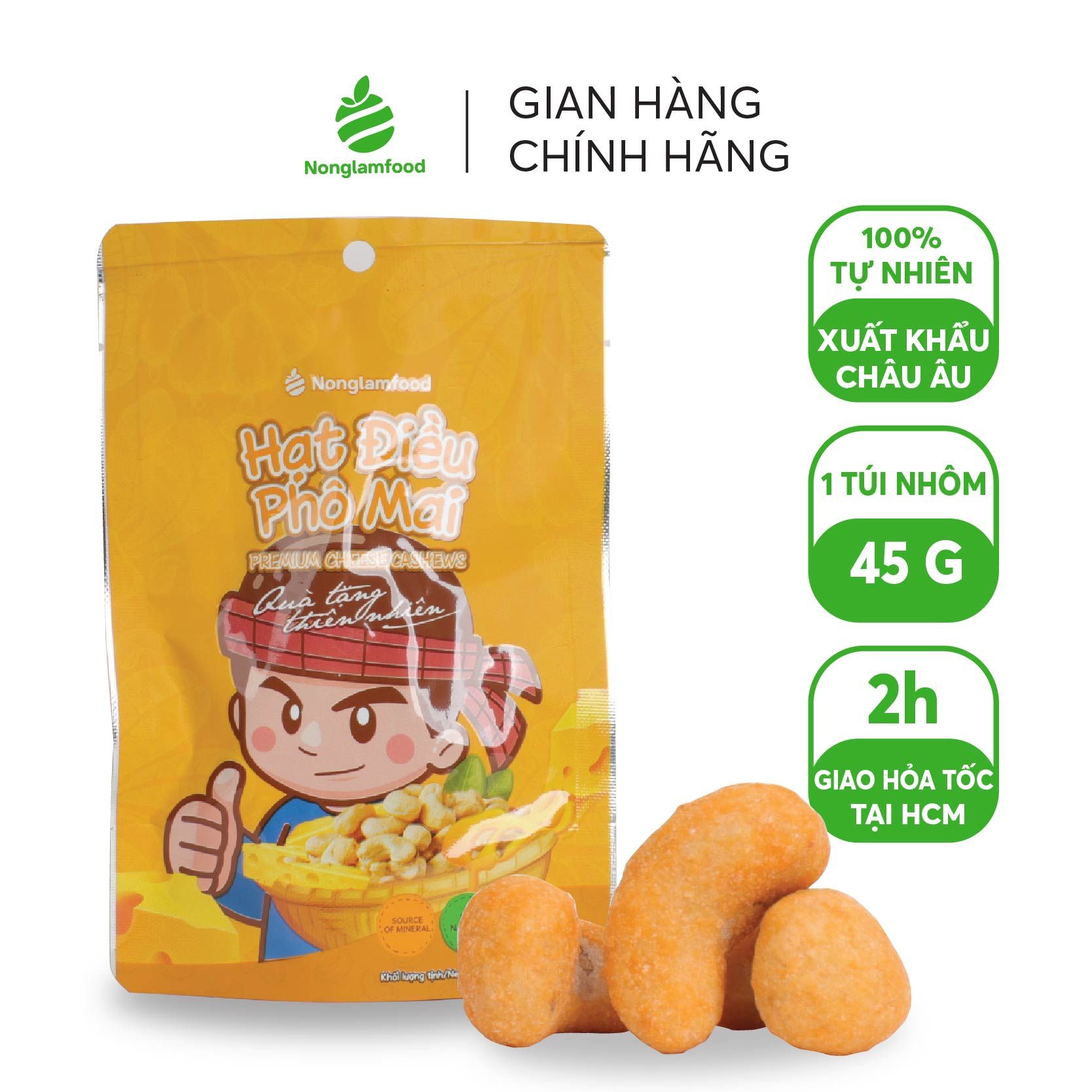 Hạt điều phô mai Nonglamfood túi 45g | Premium cheese cashews