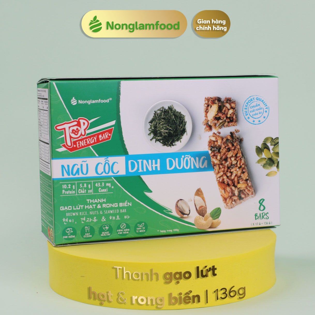 Thanh gạo lứt hạt & rong biển Nonglamfood hộp 8 thanh 136g | Healthy Snack