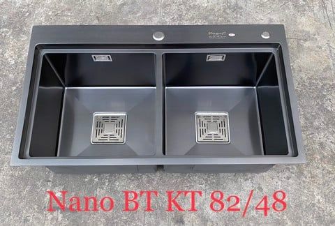 Chậu rửa bát hai hố nano đen 82x48x24