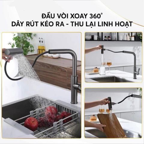 Vòi rửa bát 3 trong 1 dây rút K72